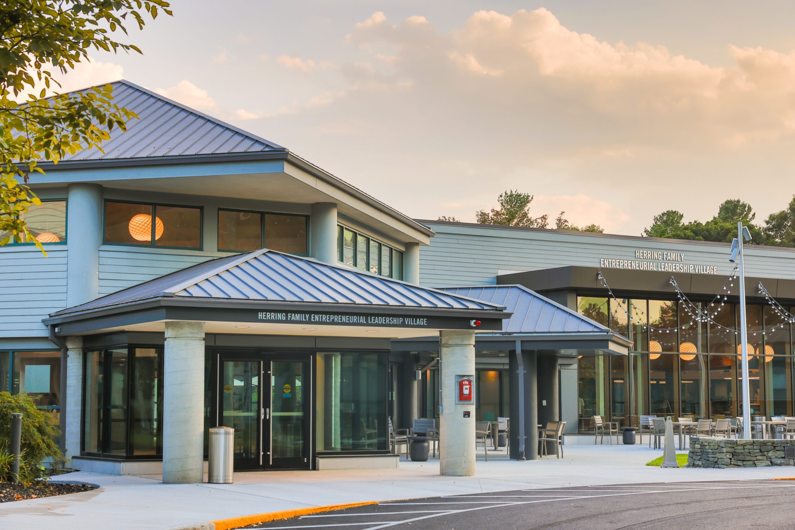 082724: Herring Family Entrepreneurial Leadership Village exterior.
Photo by Nic Czarnecki/Babson College
